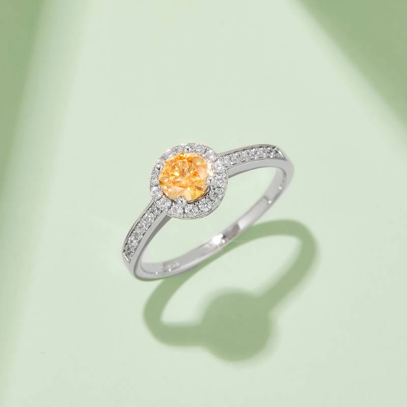 豪镶圆包S925银镀白金MoissaniteWomen's Ring50分D级